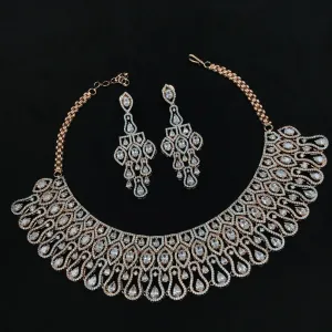 Rose Gold Zircon/AD Necklace Set 18455-5637