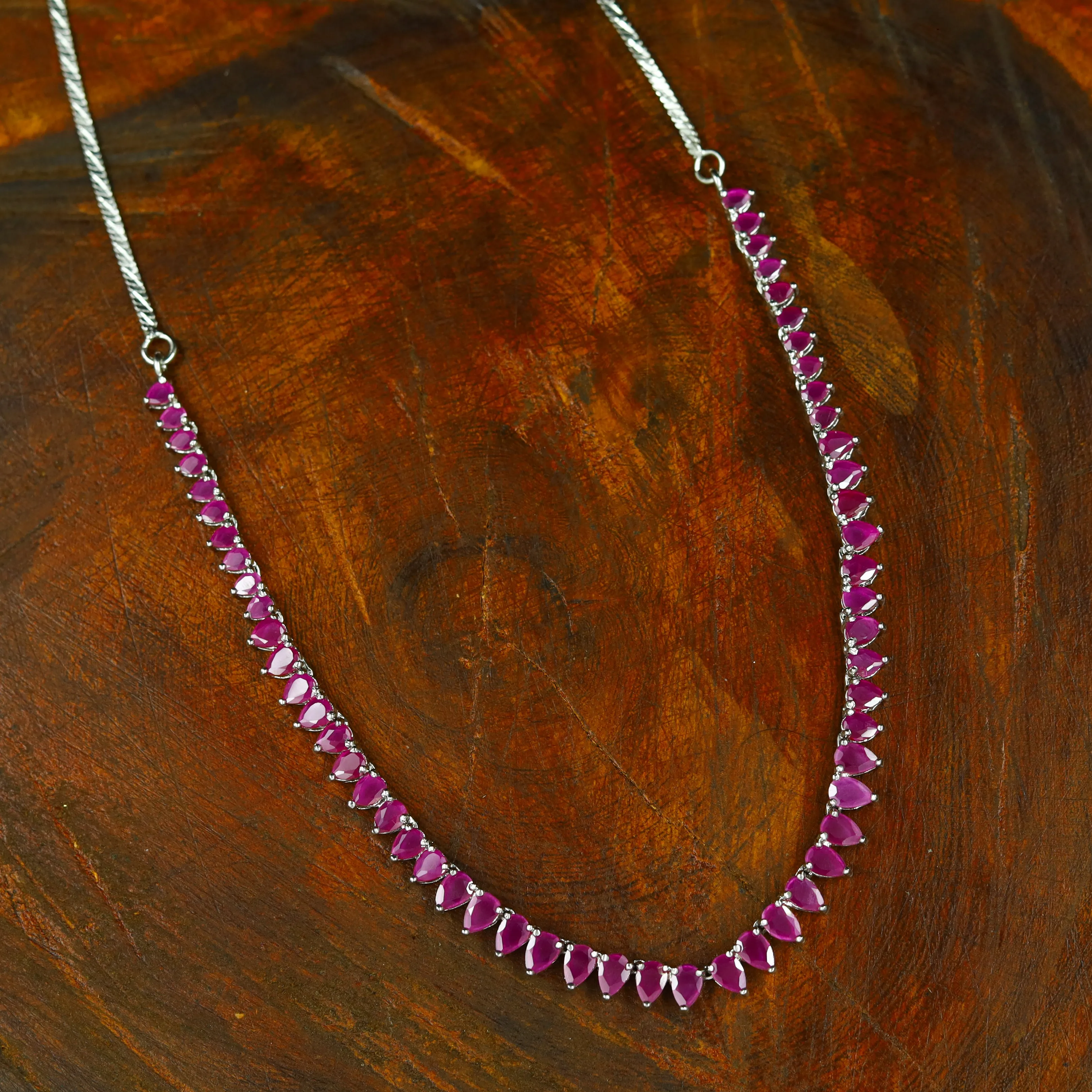 Round Neck Zircon/AD Necklace Set 12555-28