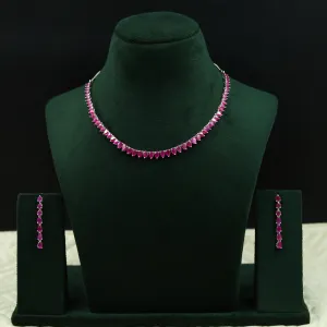 Round Neck Zircon/AD Necklace Set 12555-28