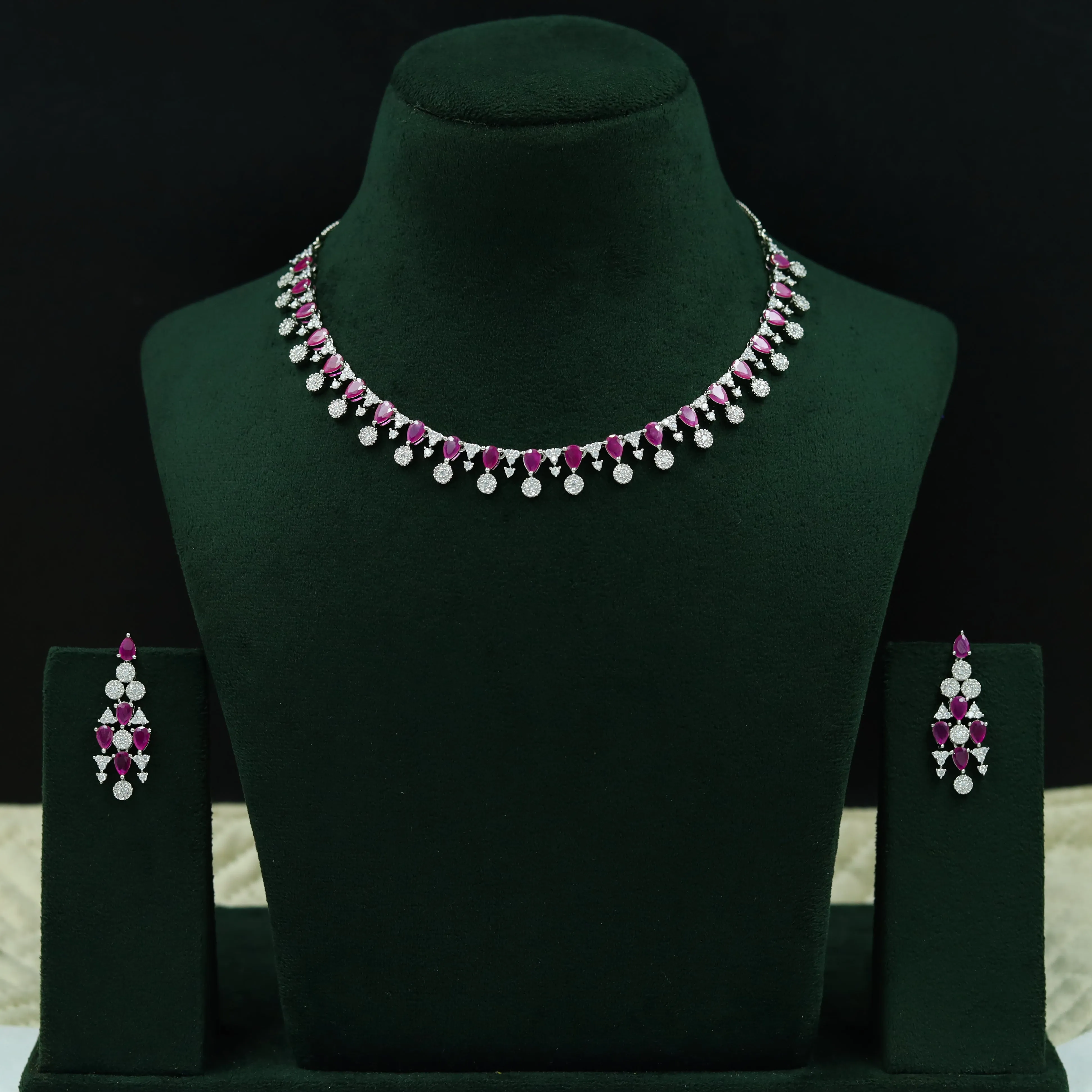 Round Neck Zircon/AD Necklace Set 12763-68