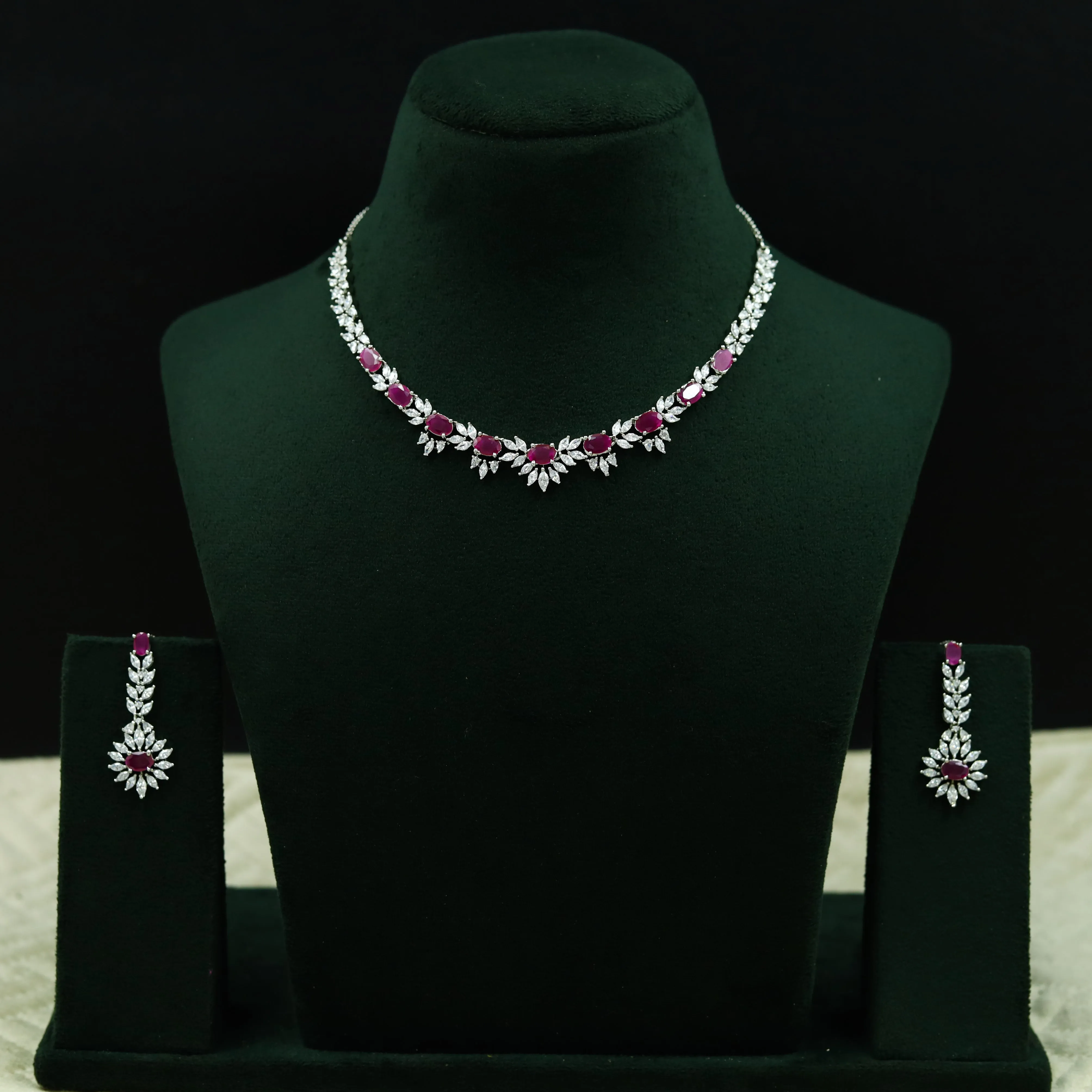 Round Neck Zircon/AD Necklace Set 12764-68