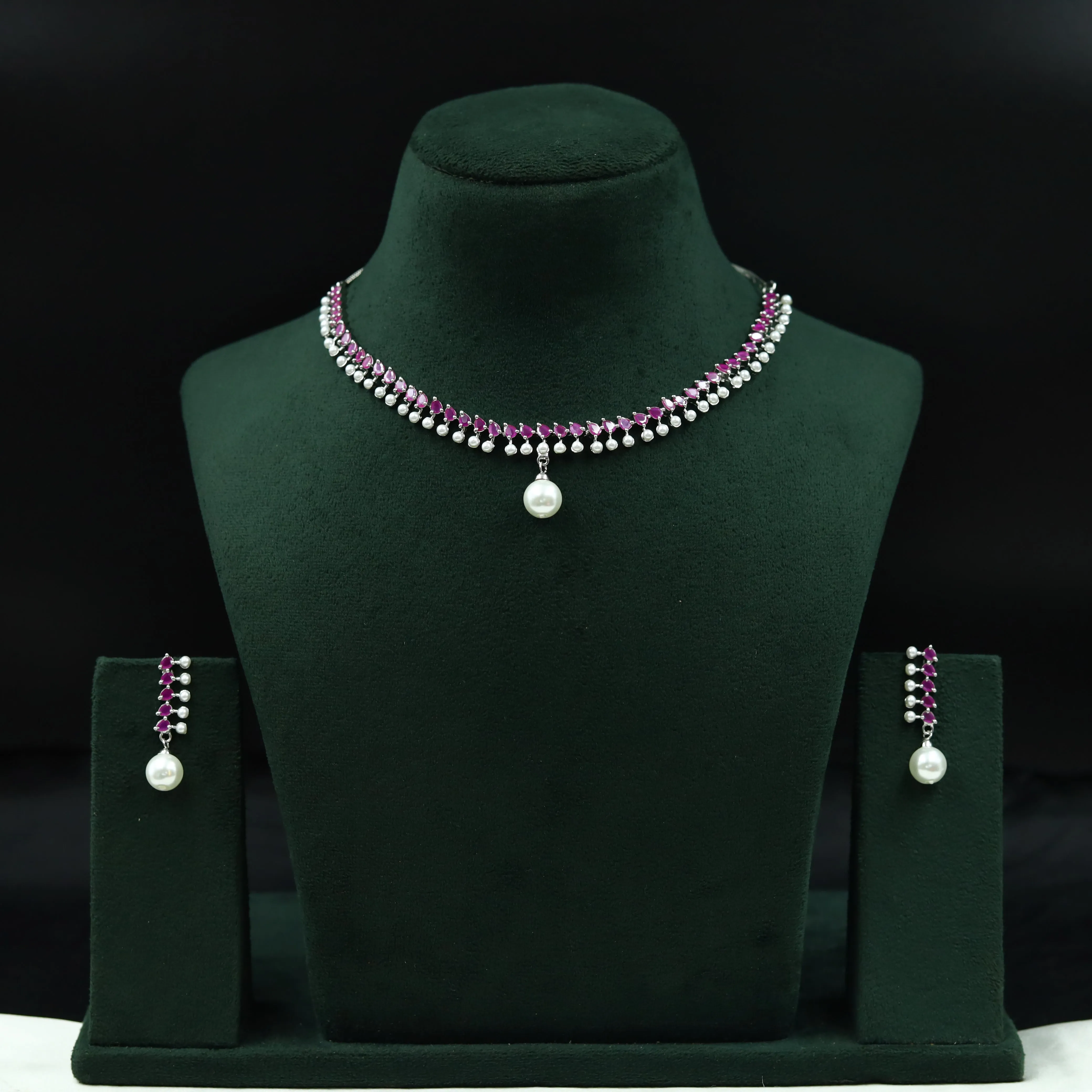 Round Neck Zircon/AD Necklace Set 6658-28