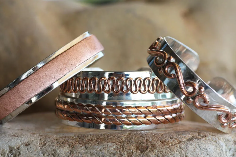 Rustic Sterling Silver Copper Cuff