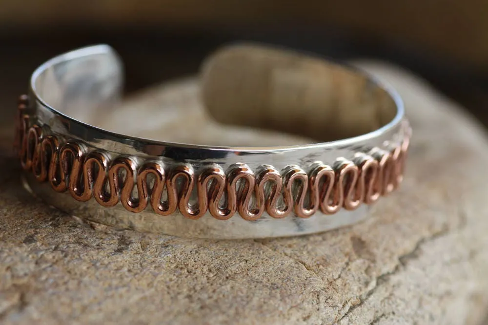 Rustic Sterling Silver Copper Cuff