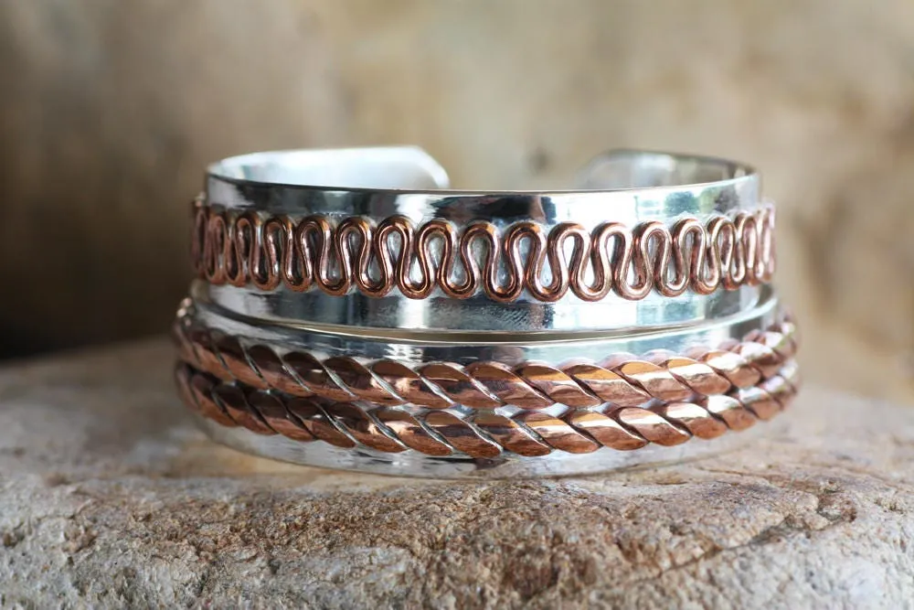 Rustic Sterling Silver Copper Cuff
