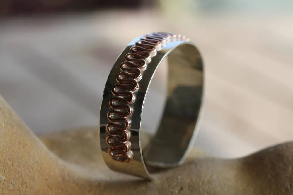Rustic Sterling Silver Copper Cuff