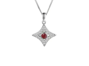 Silver Diamond Shape Sparkling Ruby Necklace
