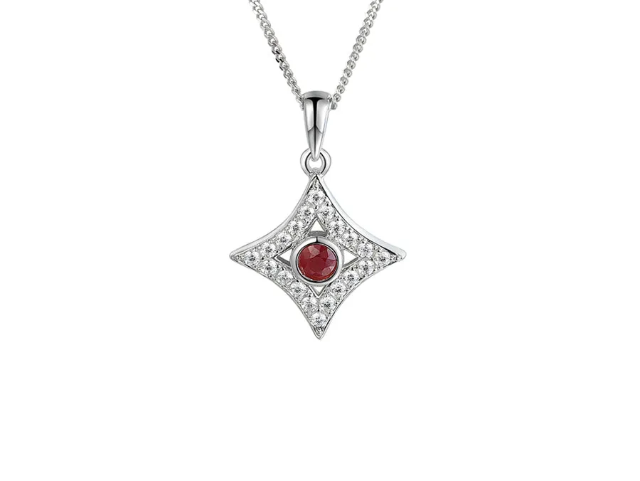 Silver Diamond Shape Sparkling Ruby Necklace
