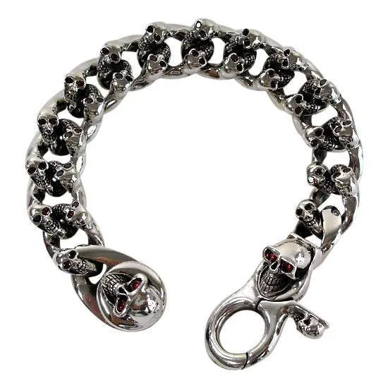 Silver Garnet Eyes Skull Bracelet