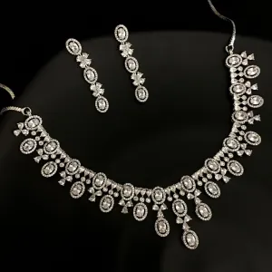 Silver Zircon/AD Necklace Set 13024-9733