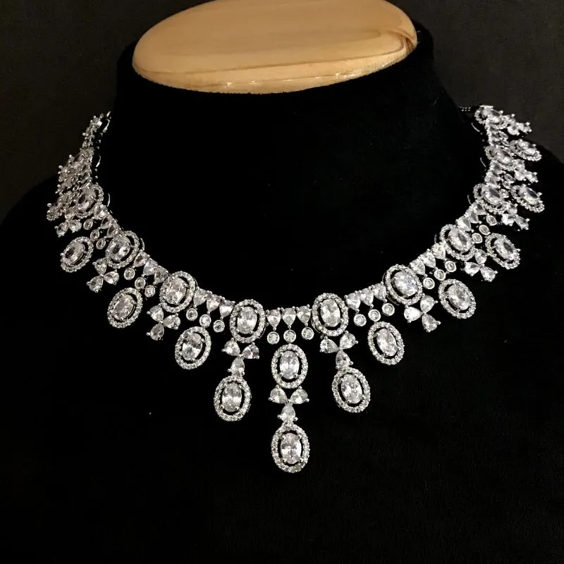 Silver Zircon/AD Necklace Set 13024-9733