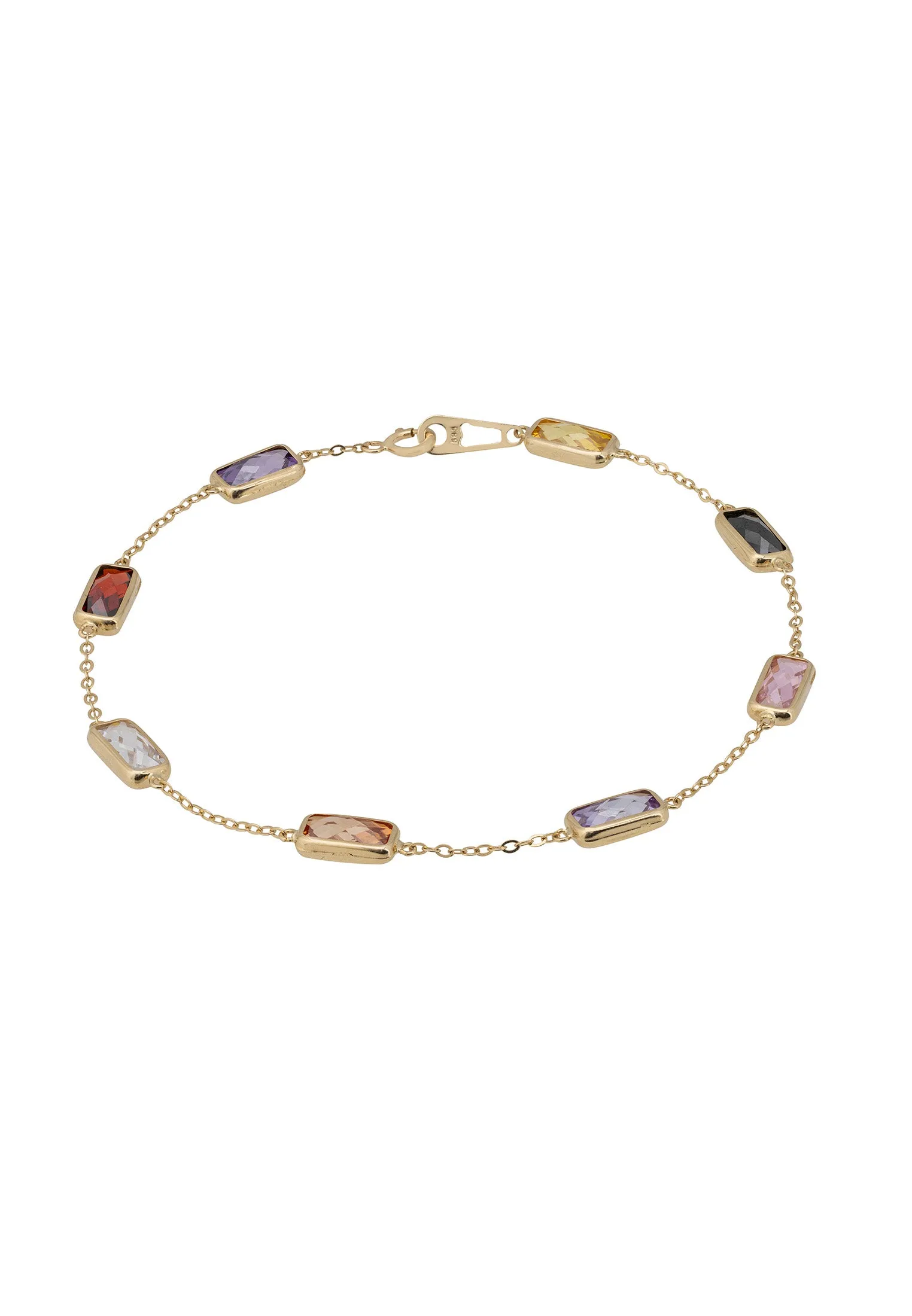 Solid 14K Gold Rainbow Baguette Gemstone Bracelet