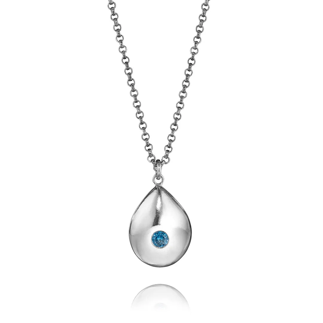 Sterling Silver Teardrop Blue Zircon Necklace