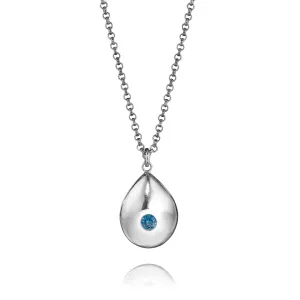 Sterling Silver Teardrop Blue Zircon Necklace