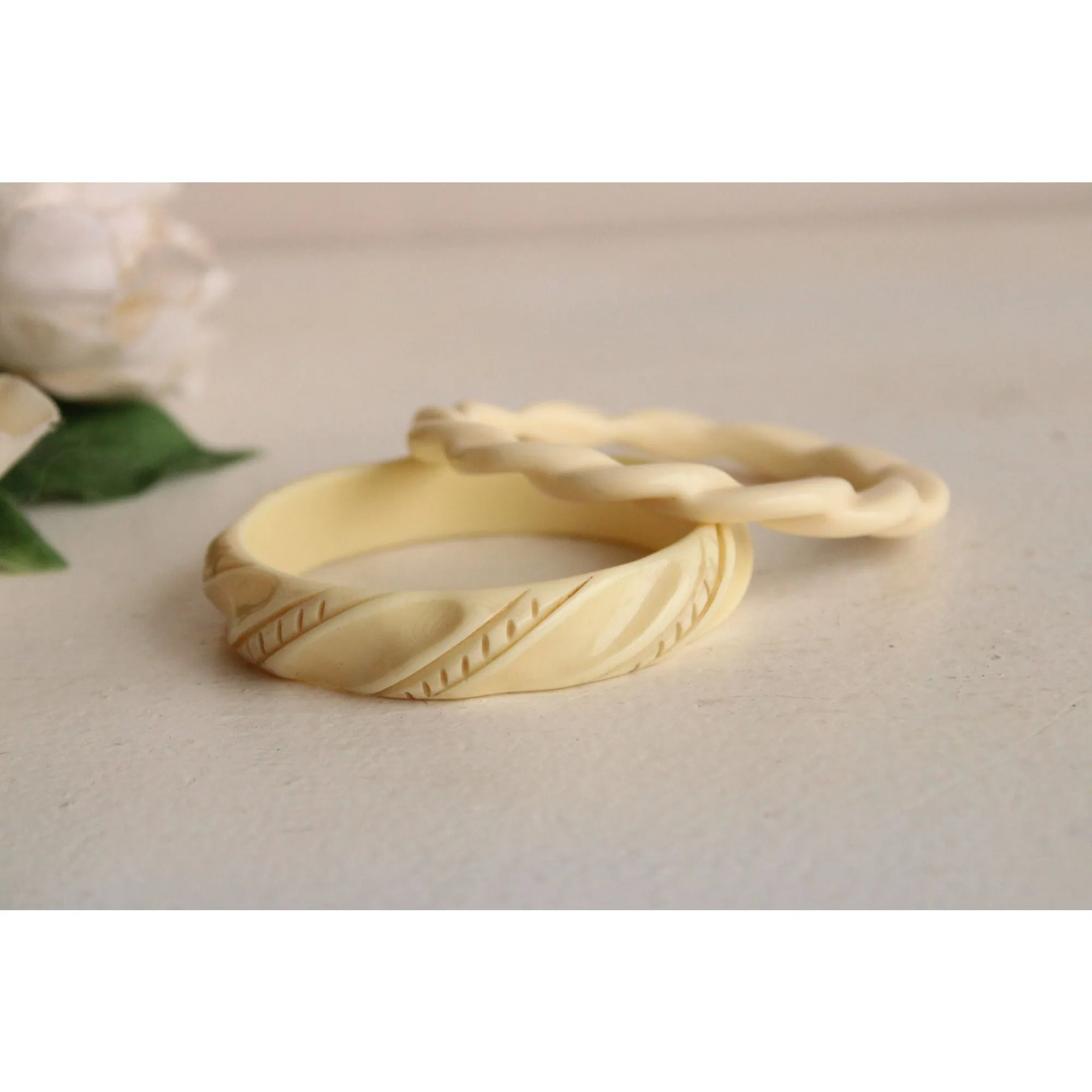 Vintage Cream Carved Stacking Bangle Bracelet
